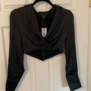 Cropped satin wrap blouse